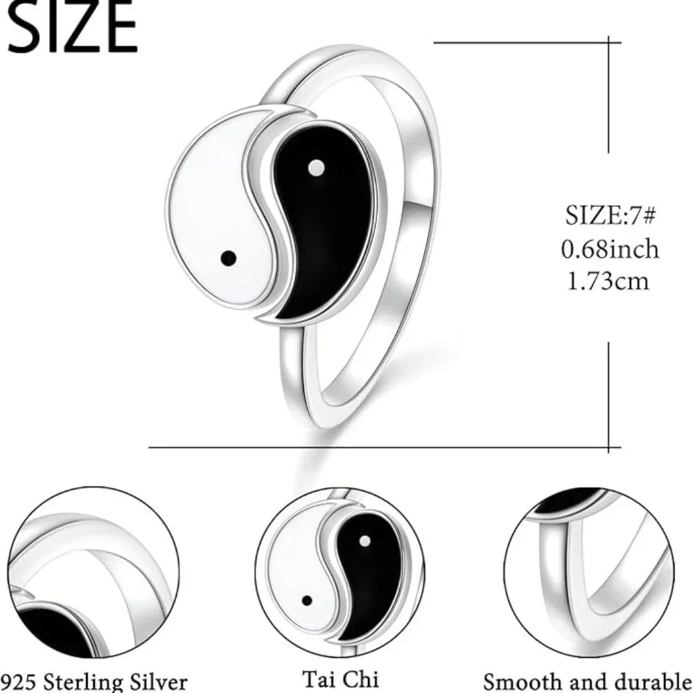 Sterling Silver Tai Chi Yin Yang Adjustable Ring 925 NWT - Picture 5 of 7